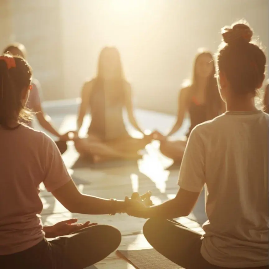 Méditation en cercle — groupe qui se tient la main