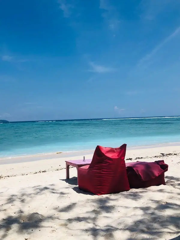 Transats sur la plage de sable blanc